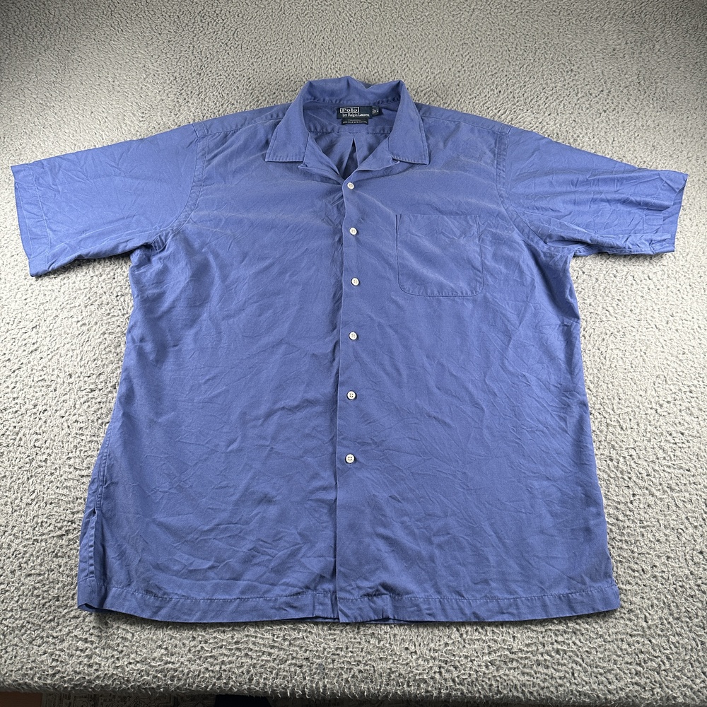 Polo Ralph Lauren Caldwell Shirt Mens XL Blue Silk Cotton Button Up Loop Collar
